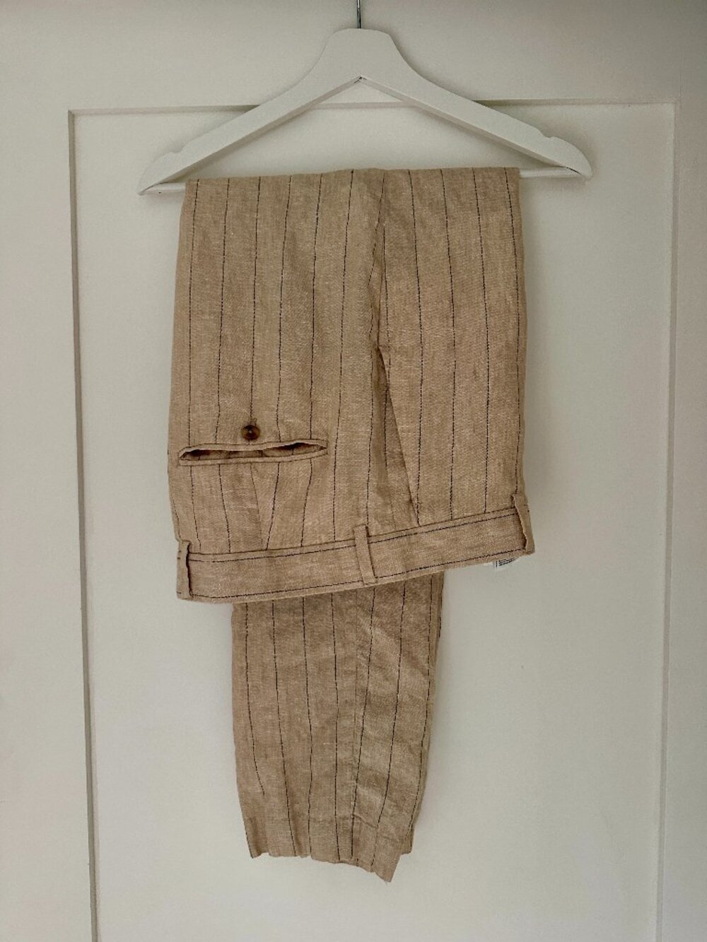 Beige 100% Linen Suit Pants – Regular Fit